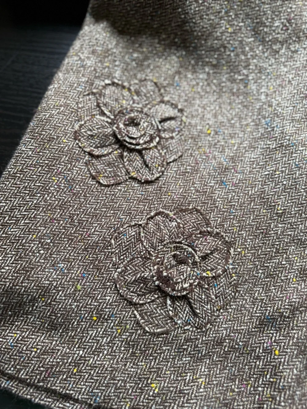George Brown Herringbone Tweed Skirt Size 4 A-Line Floral Appliqué Lined - Picture 6 of 8
